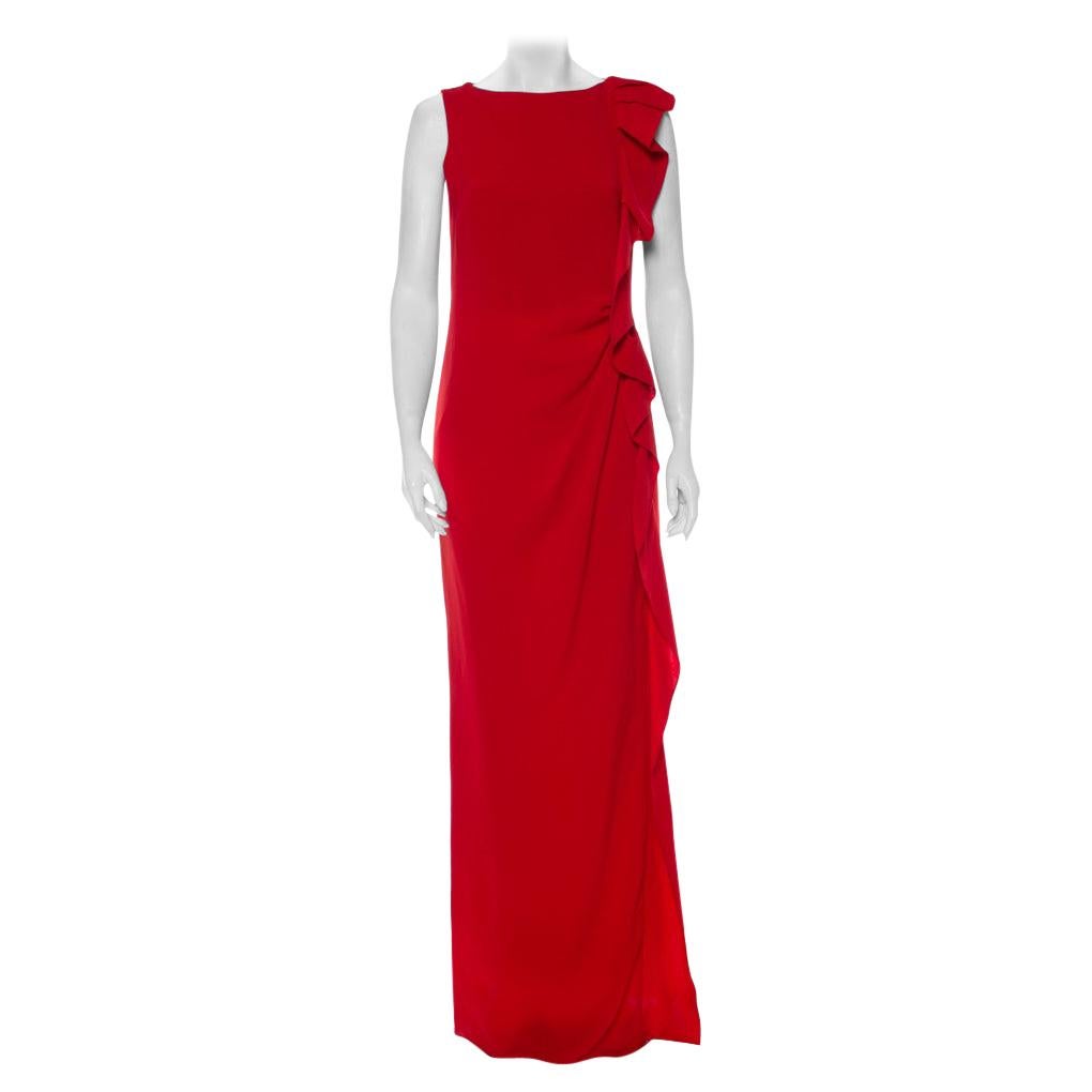 CH Carolina Herrera Red Crepe Ruffled ...